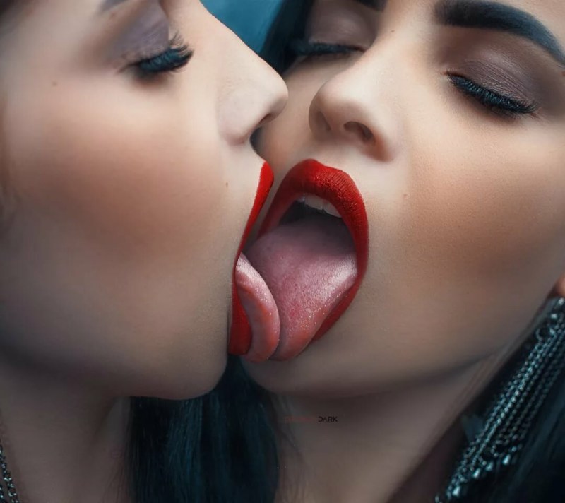 Beautiful chicks with tongue