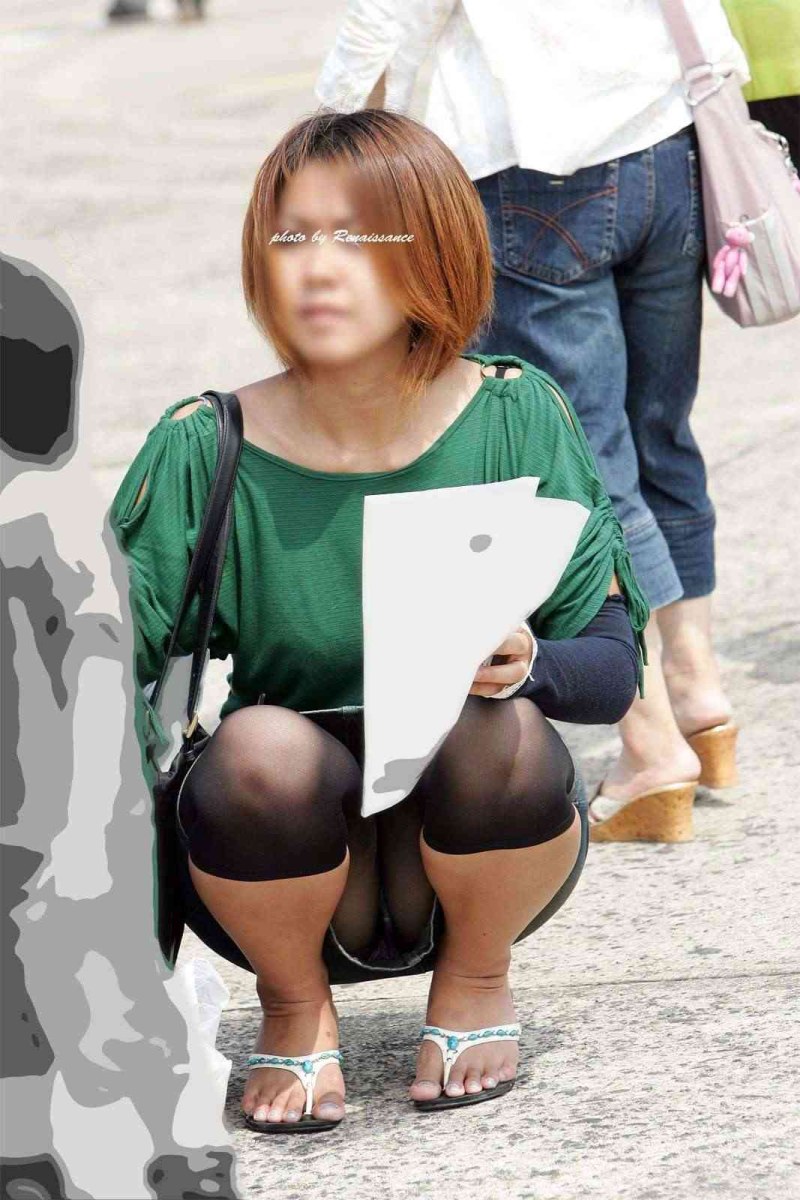 Grandmothers in pantyhose under the skirt