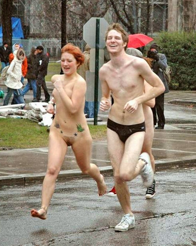 Naked women walk in nature