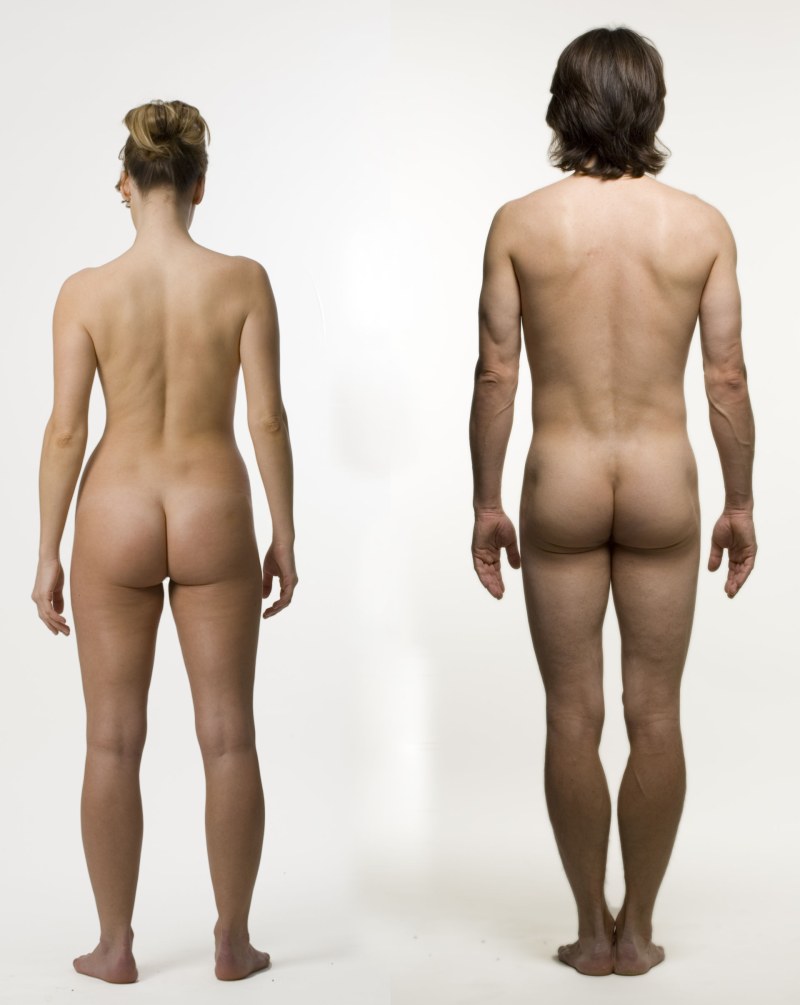 A naked man with a woman in full height