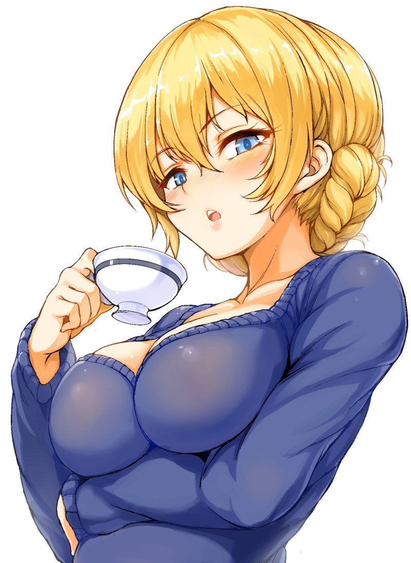 Anime girls in a sweater with big breasts