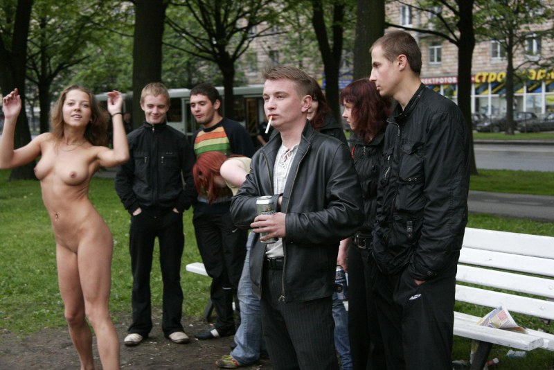 Embarrassed naked on the street