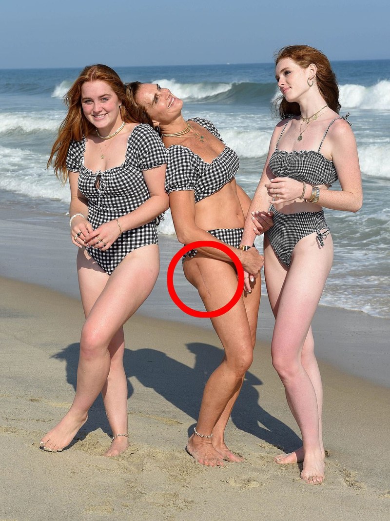 Brooke Shields on the beach with daughters