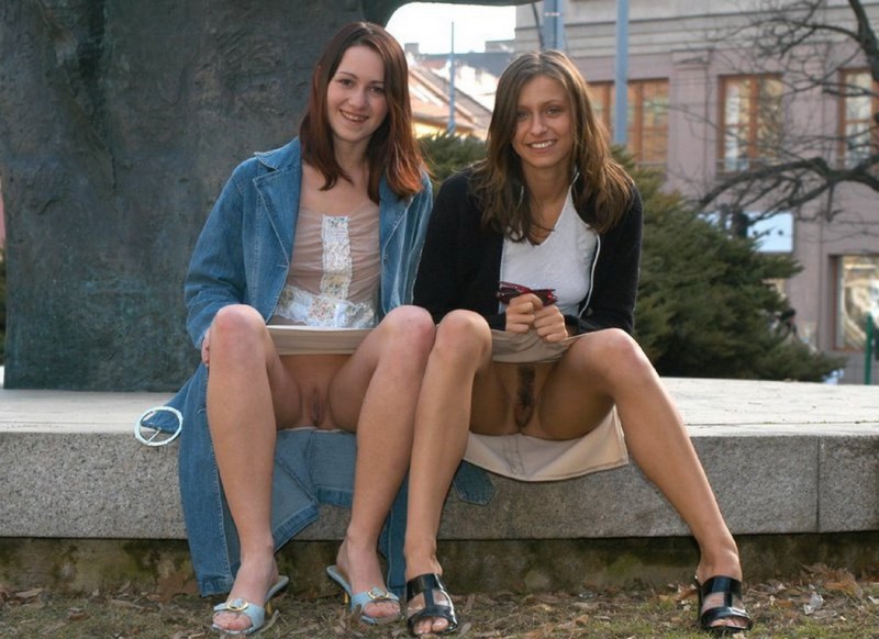 Two girls without panties