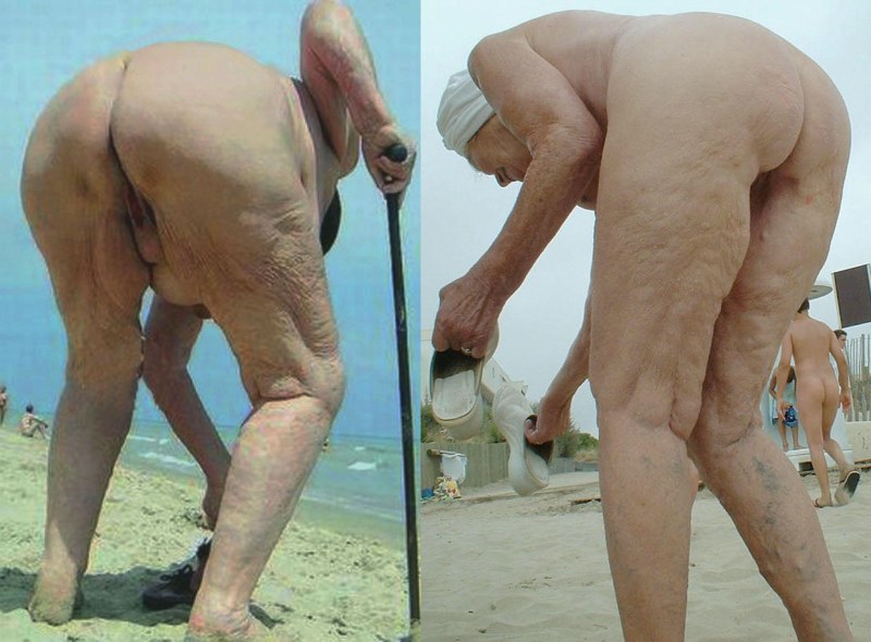 Naked elderly women on the beach