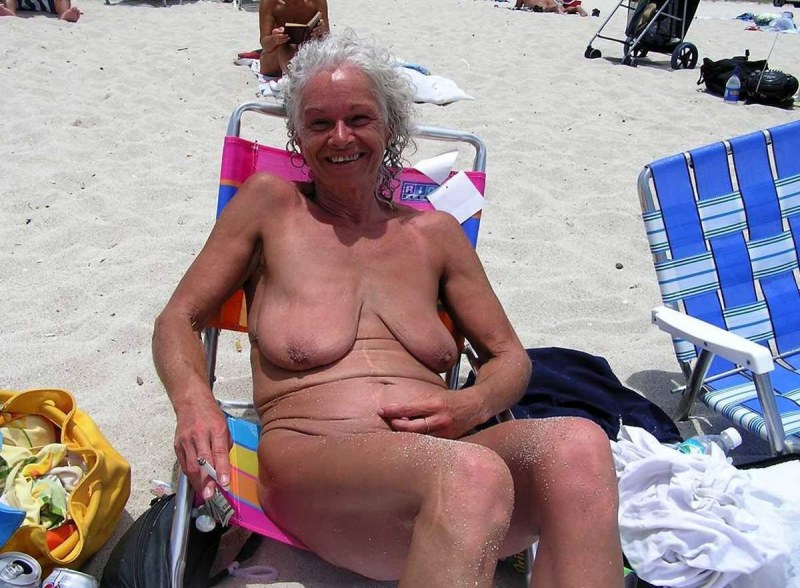 Naked elderly women on the beach