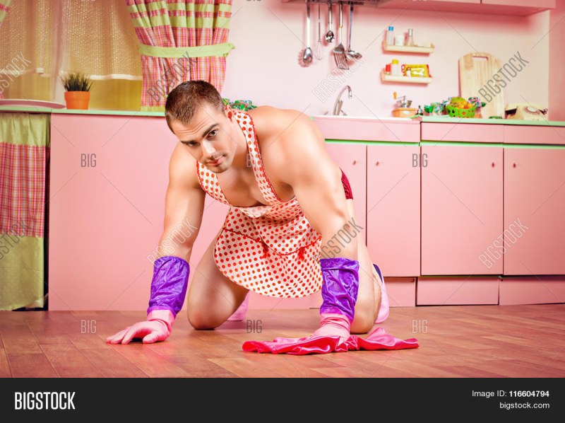 The guy washes the floor