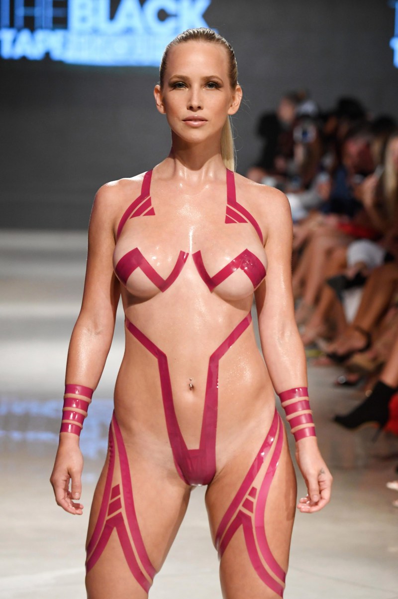 Naked fashion models on the catwalk