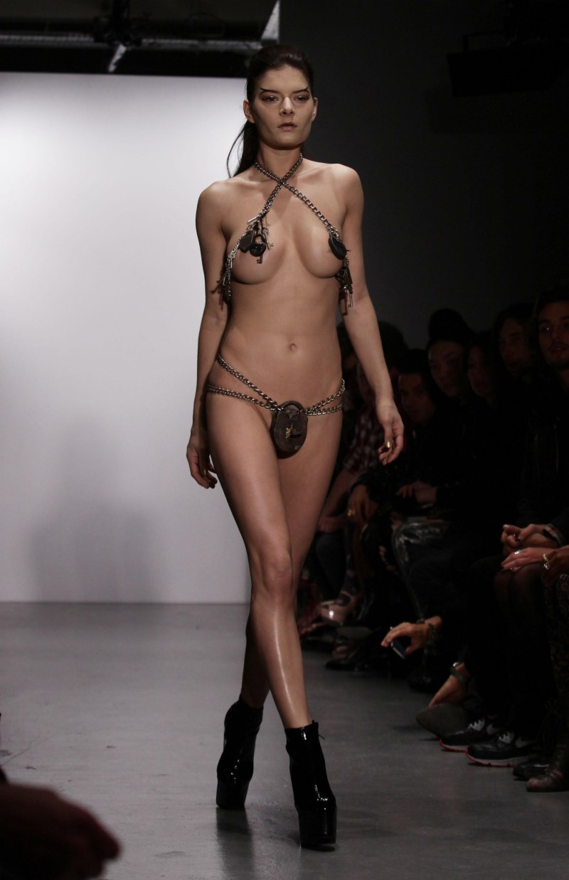 Naked fashion models on the catwalk