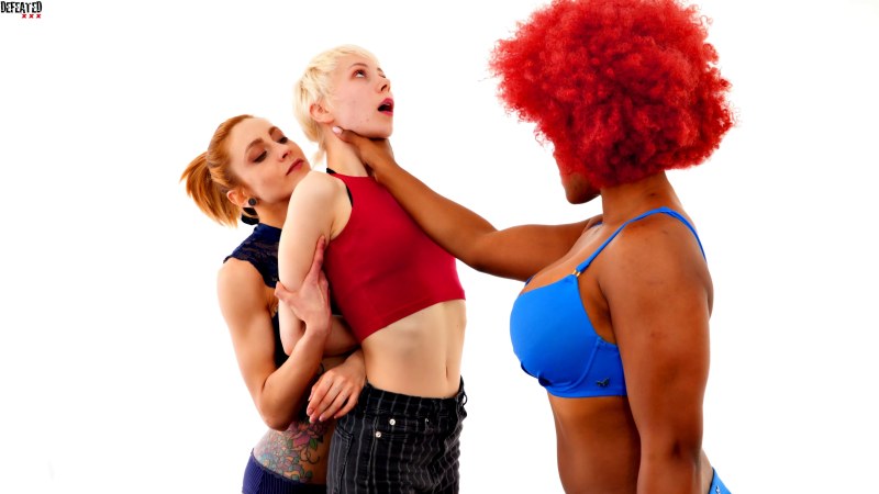 Woman strangles the man with her hands