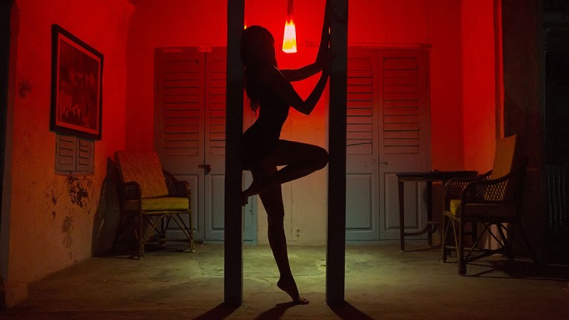 Girl dances on a pole