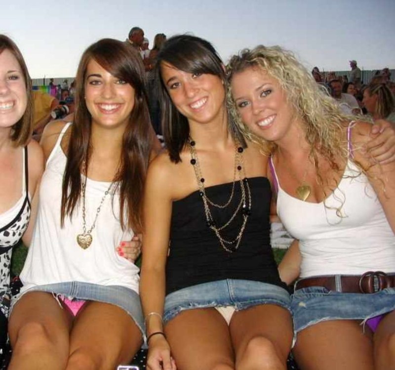 Beautiful girls on the street in the summer VPL