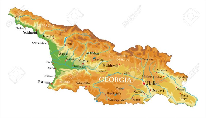 Physical map of Georgia