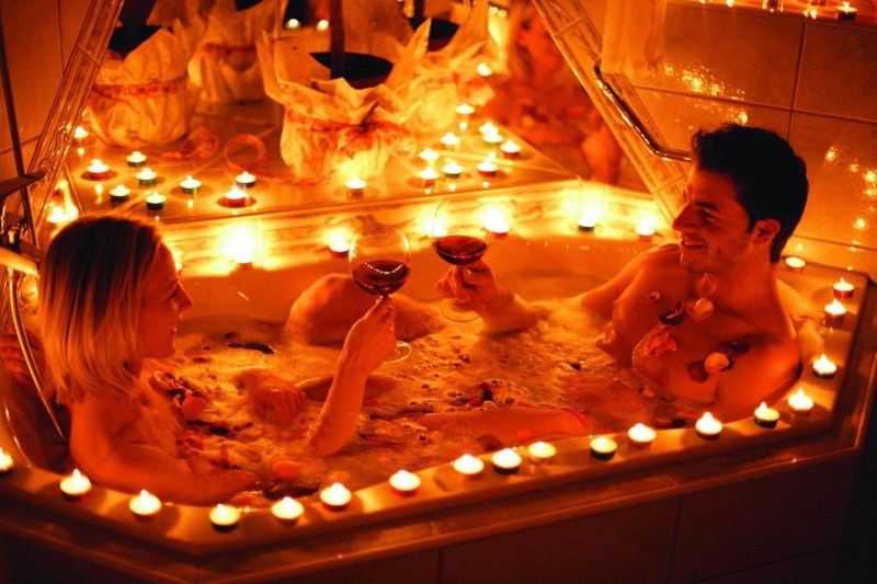 Romance in the bathroom with candles