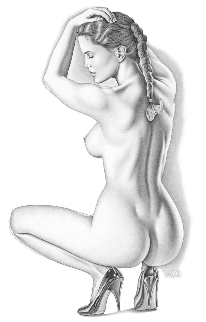 Naked chicks drawings with a pencil