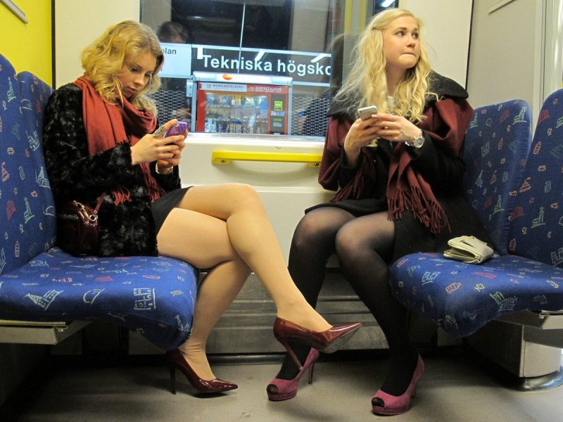 On the bus tights nylon