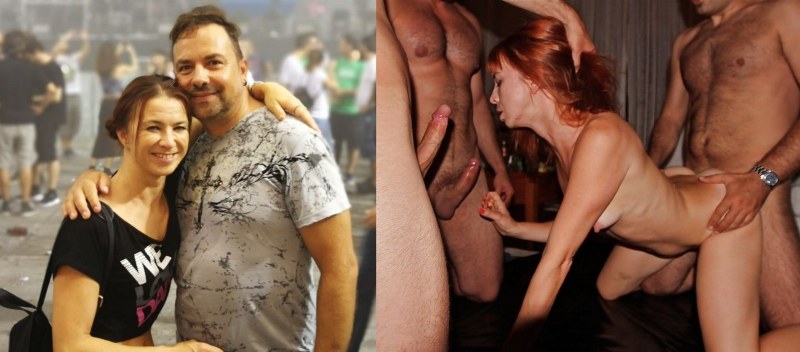 Gangbang with his wife in a restaurant