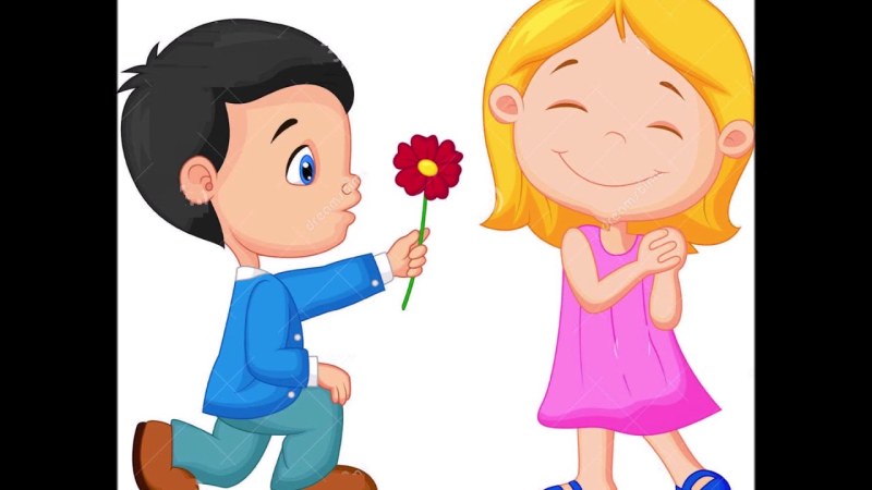 The boy gives a flower