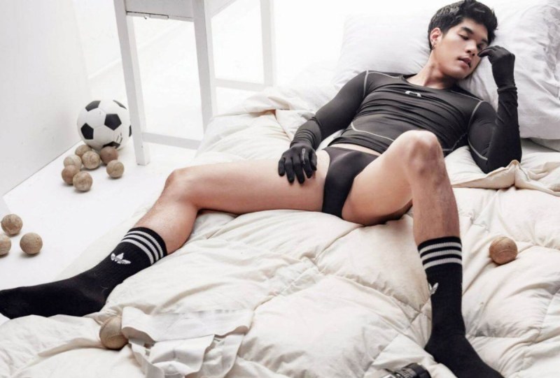 Naked Asian in the gym