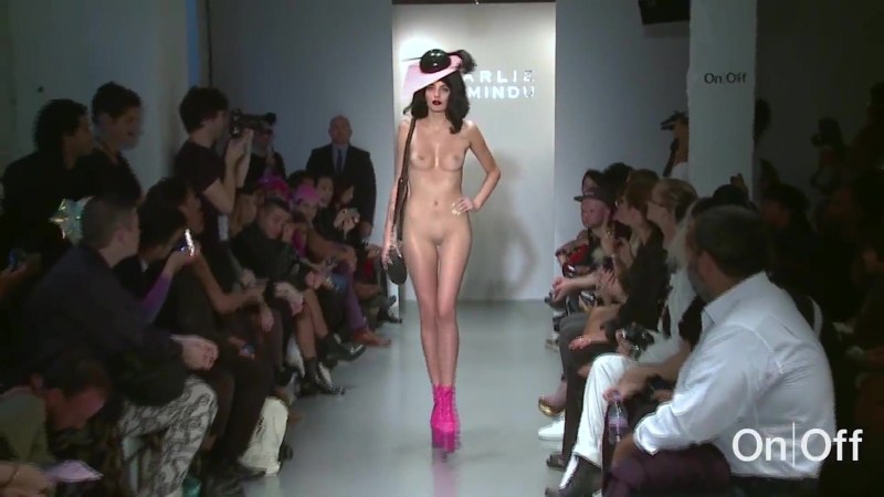 Naked fashion model on the catwalk