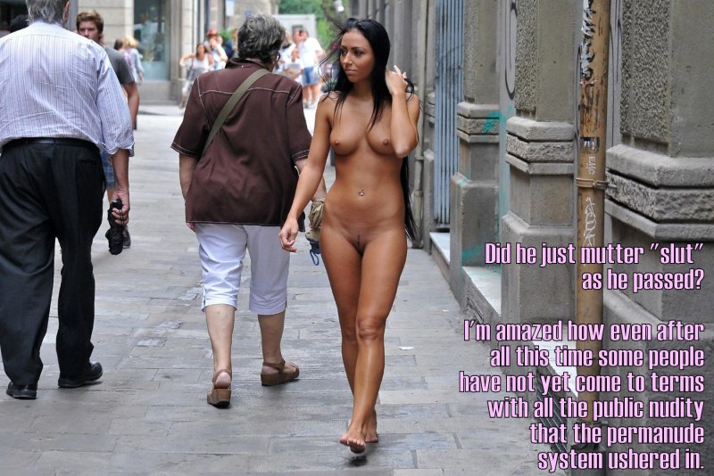 Naked women in crowded places