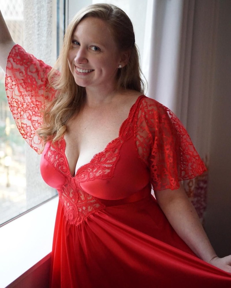 Adult lady in silk underwear