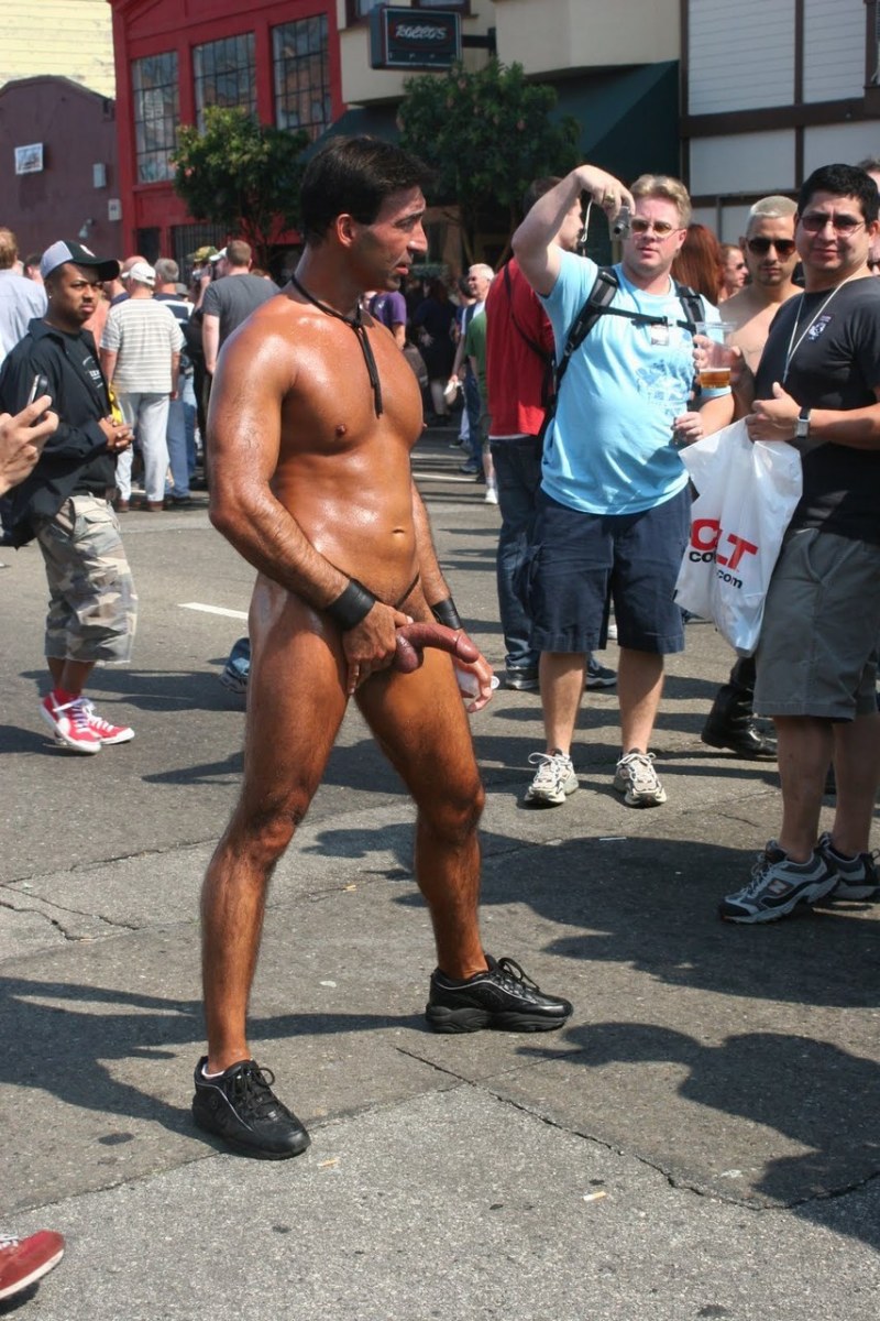 Naked guys on the streets of the city