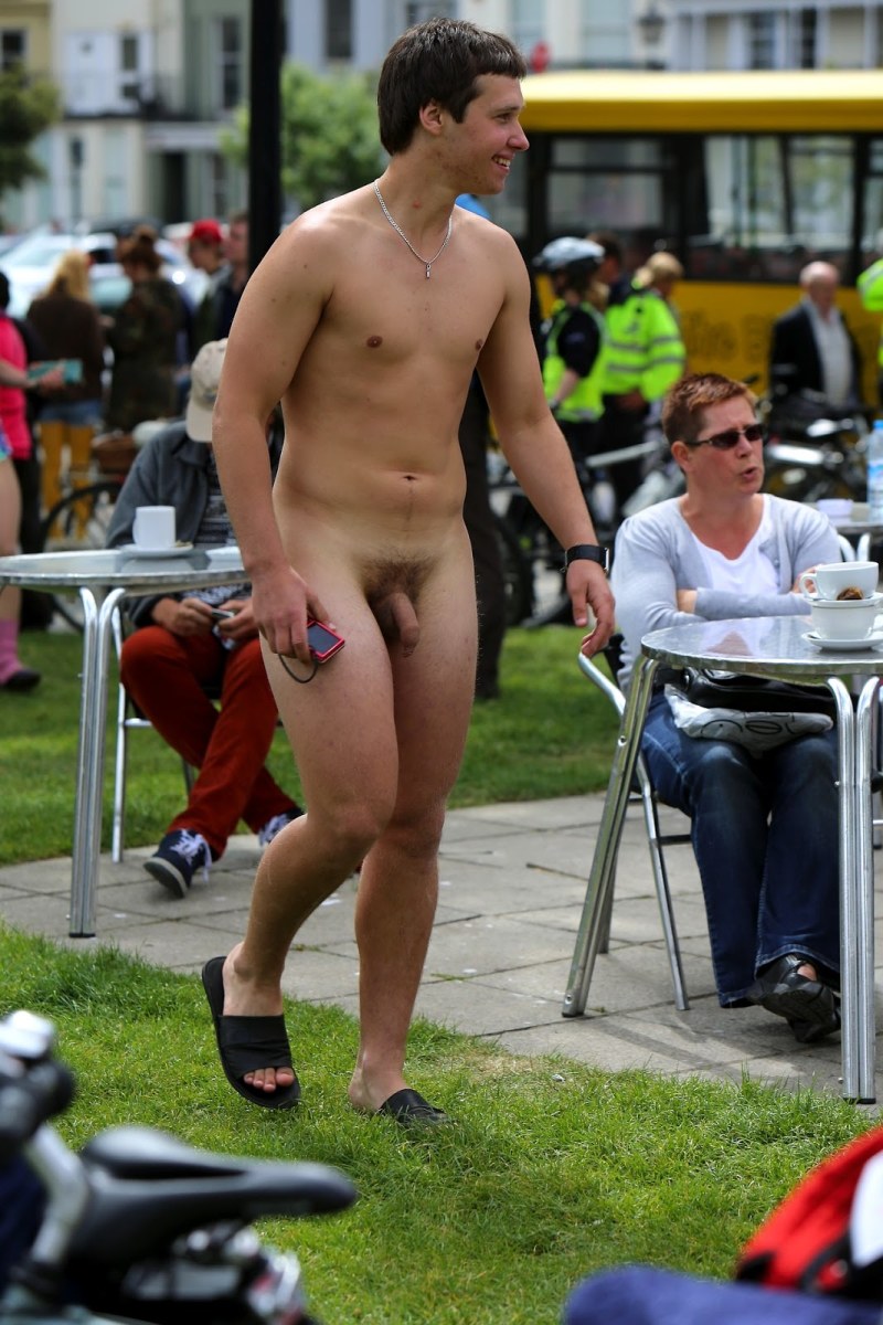 Naked guys on the streets of the city