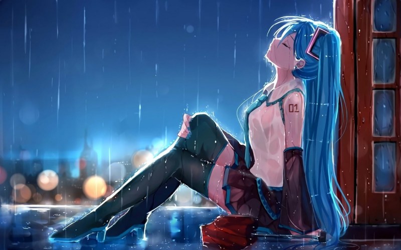 Miku Hatsun in the rain