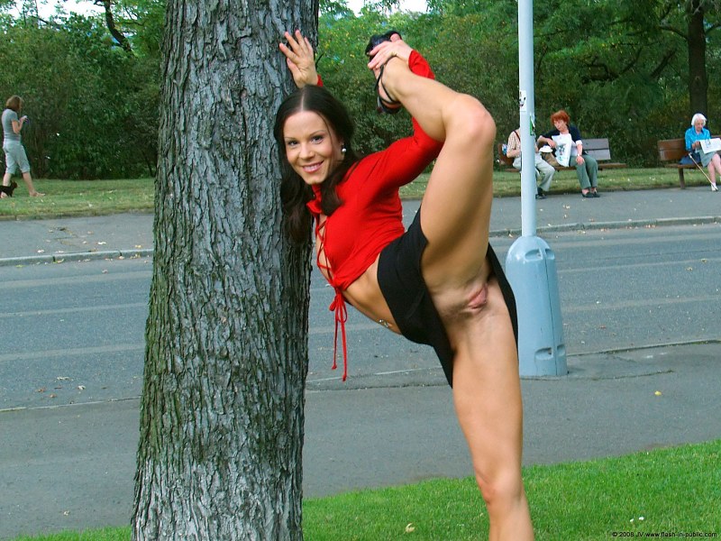 Visible pussy from under the skirt