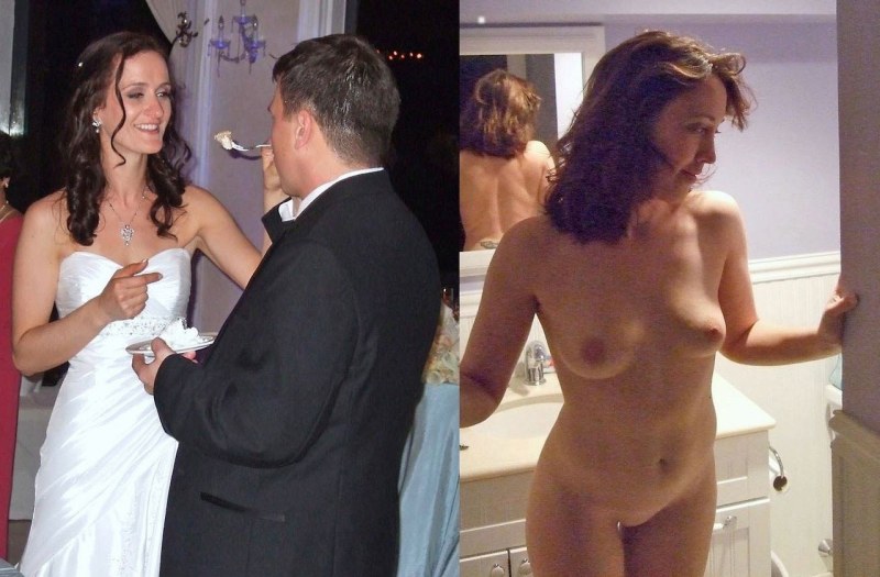 Naked bride among dressed guests