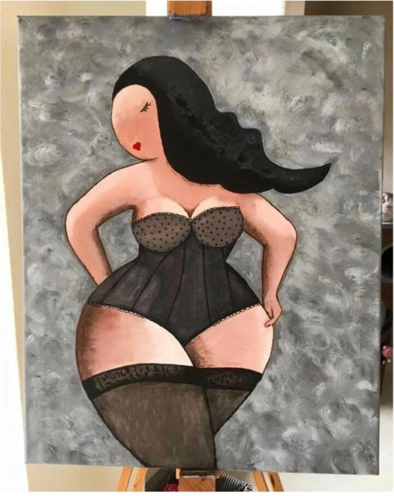 Lady with appetizing forms funny drawings