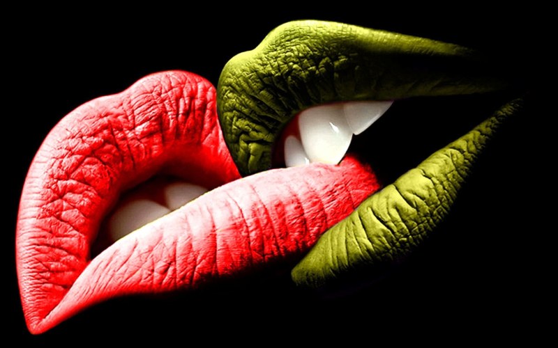 Beautiful kiss on the lips photo