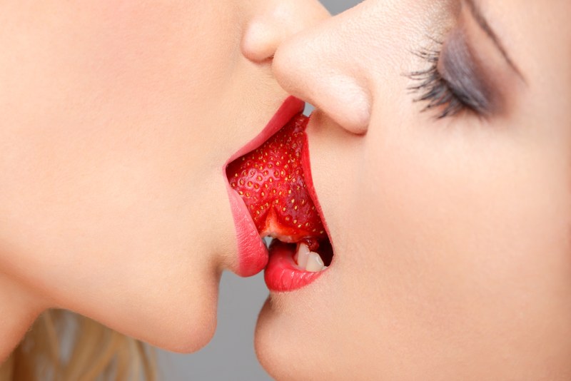 Beautiful female kiss