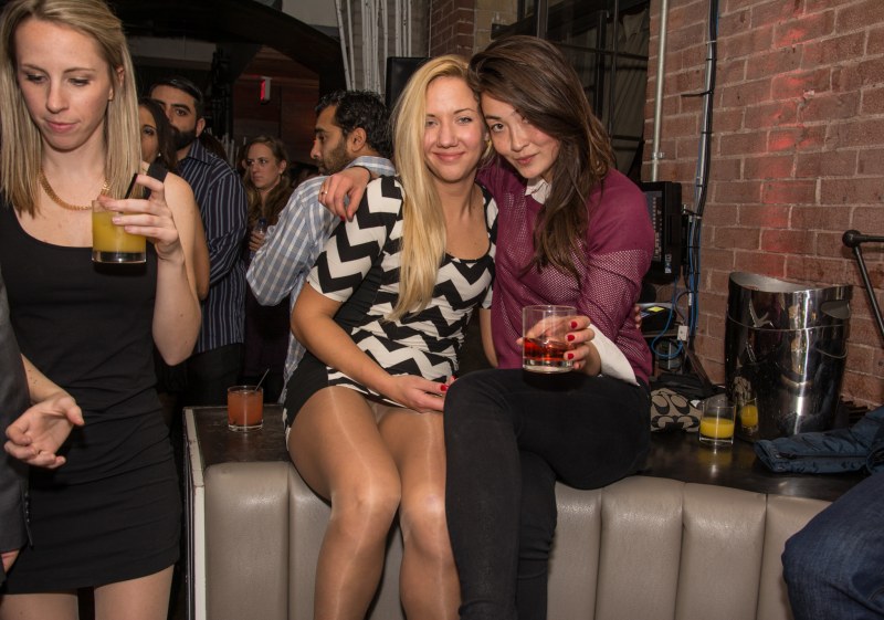 Girls in pantyhose at a party