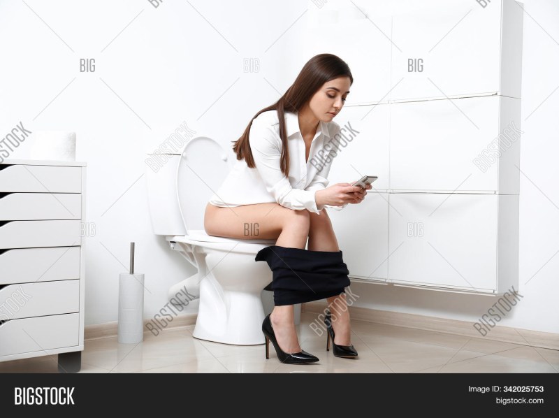 Woman sits on the toilet