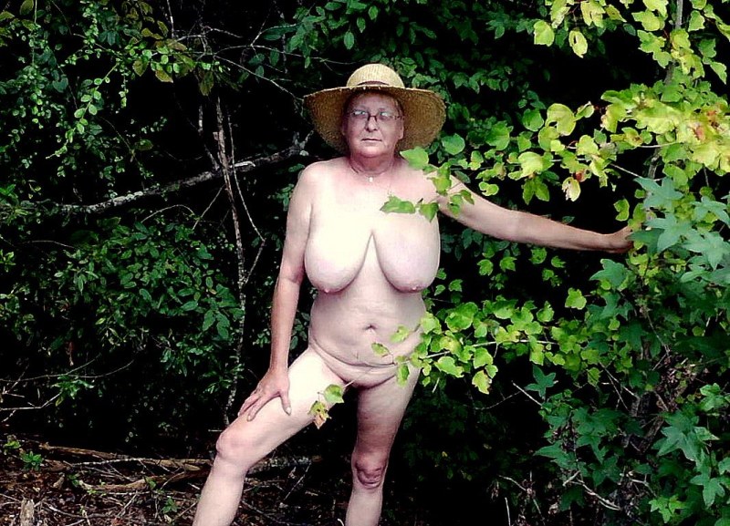 Naked old women in nature