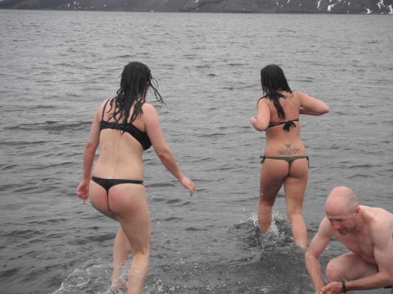 Girls in thongs on the lake