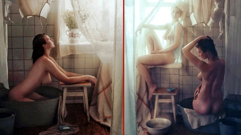 Nude photo shoot in the Soviet style
