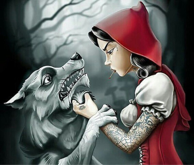 Red cap and gray wolf