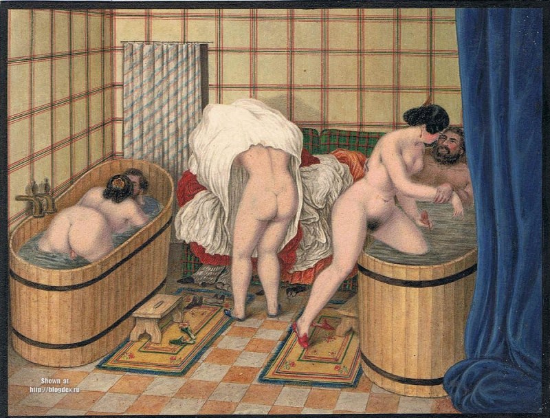Naked elderly women in the bathhouse