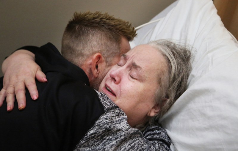 Grandma sleeps with her grandson