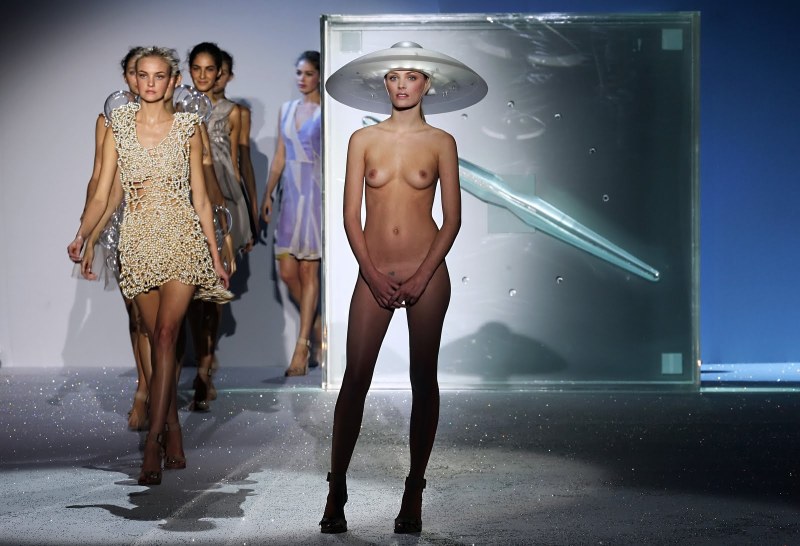 Naked fashion models on the catwalk