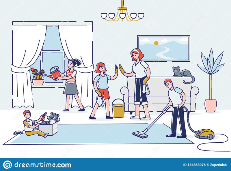 Cleaning with the whole family drawings