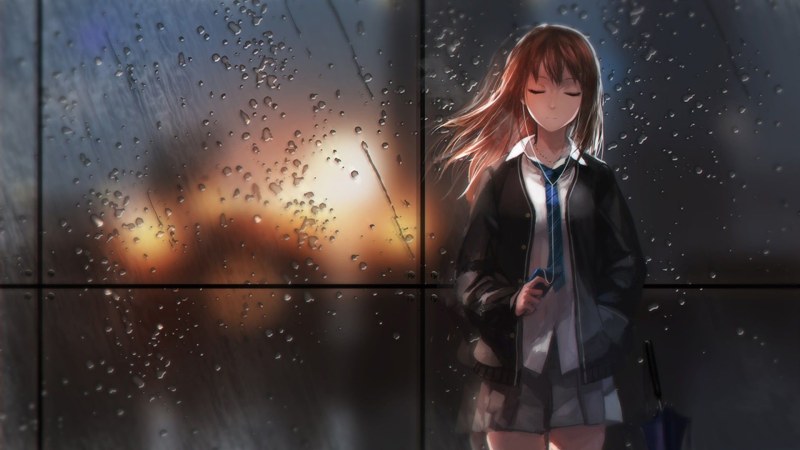 Anime girl in the rain