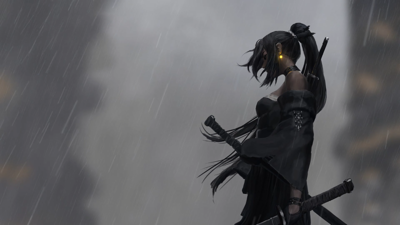 Girl Samurai in the rain