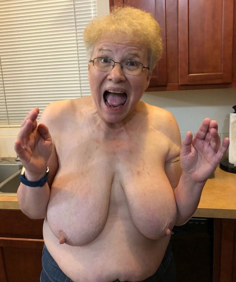 Sagging boobs old women