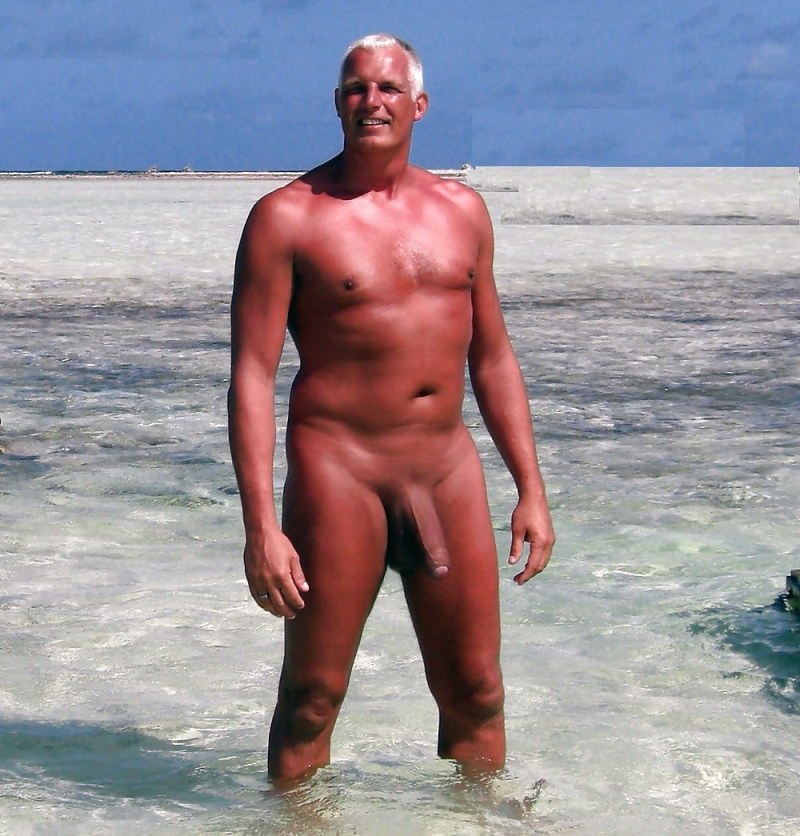 Naked mature beach member of gray