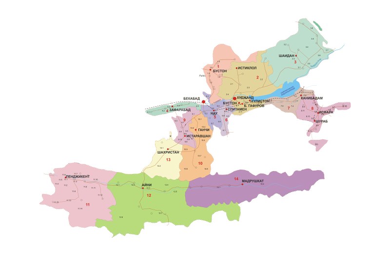 Map of the Sogdian region of Tajikistan