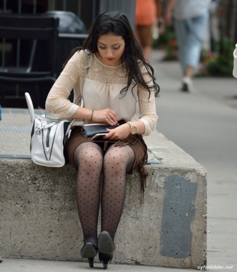 Girl in pantyhose in public